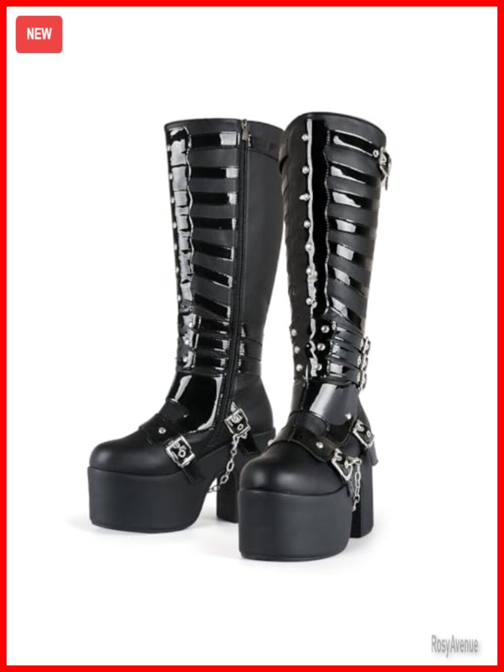 Chunky Heel Goth Platform Boots Strappy Buckle Zip Combat Boots - Picture 3 of 6